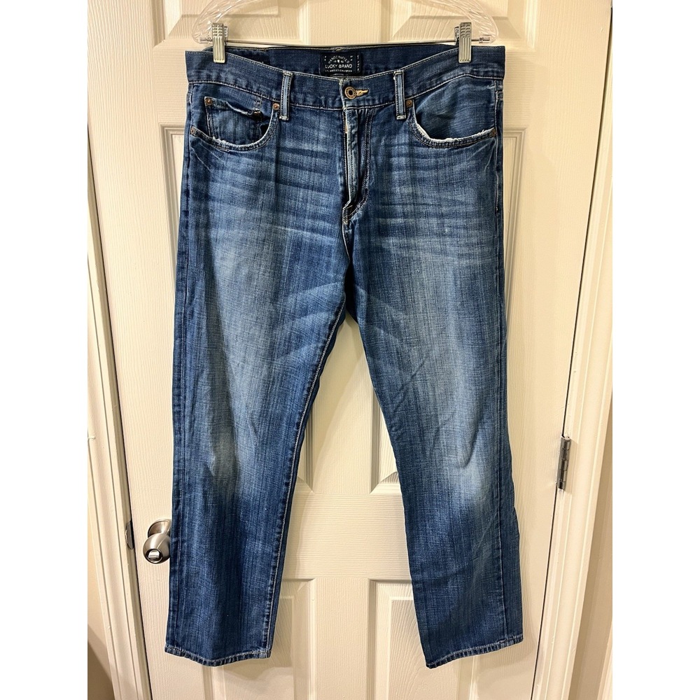 Lucky Brand 221 Original Straight Jeans Candiani Denim Men's 34x30 Distressed